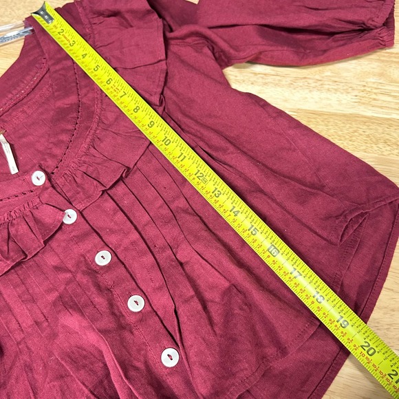 Free People Womens V-Neck Ruffle Trim 3/4 Sleeve Button Front Cropped Top S - Picture 7 of 10